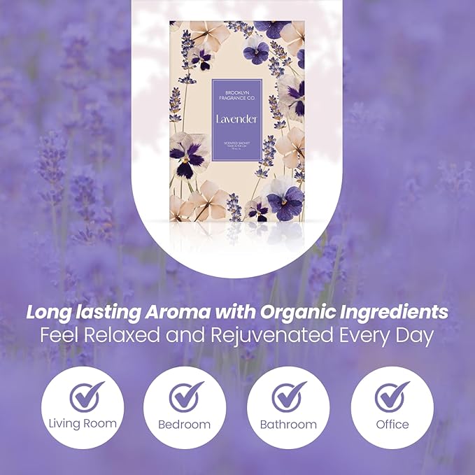 Brooklyn Fragrance Co. Spring Florals Sachet Bags – Lavender Scented Pouches – Perfect Aroma for Drawers, Closets, Cars and Bathrooms – Long-Lasting Fresh Scent Sachets (6- Pack)
