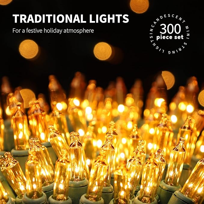 300LIGHTS(2*150L) YELLOW Extra-Bright With End Connectors Christmas Decorative Light 19.44m UL Certified Mini String Light Set Waterproof for Home Garden Holiday Tree Party Patio Decor Wedding