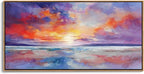 DUNHUANG ART Vibrant Orange Sunset Wall Art - Colorful Ocean Abstract Beach Decor for Living Room & Bathroom - Large Framed Coastal Seascape Picture - Ocean Sunrise Poster for Home Decoration 20"x40"