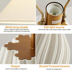 Modern Plug in Ceramic Table Lamps 24.5In, White Textured Table Lamp Tables Decorative for Living Room Bedroom Bedside Nightstand Room Office