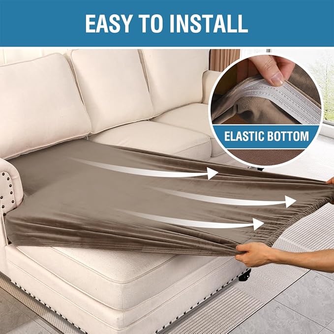 H.VERSAILTEX Velvet Stretch Individual Chaise Cover Sectional Couch Covers for L Shaped Sofa Both Left/Right Furniture Protector Seat Cushion Sofa Cover (1 Piece Chaise Cover, Mocha)