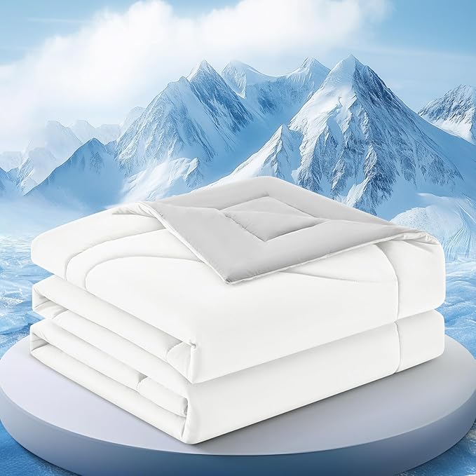 Cooling Comforter Queen Size, Double-Sided Cooling Blanket for Hot Sleepers & Night Sweats, Arc-Chill Q-Max > 0.4 Breathable Ice Blanket, Lightweight Cold Comforter (80''x90'', White)