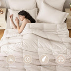 JOLLYVOGUE Oversized King Comforter Set, Ultra-Soft Bed in a Bag Oversized King Size 7 Pieces, Oeko-TEX Certified Bedding Set with Down Alternative Comforter, Sheets, Pillowcases & Shams, Beige