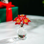 Crystal Red Flower Figurine with Base Glass Flower Figurine Collectibles Gifts for Women Mum Crystal Decoration for Home Office