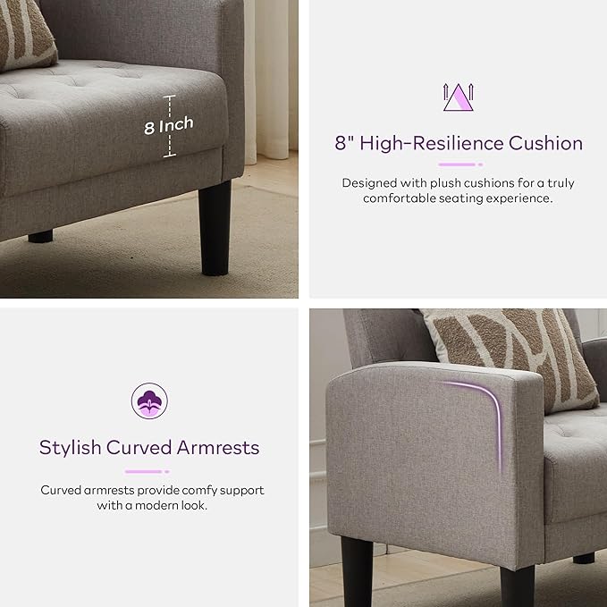 TYBOATLE Accent Chair Comfy Living Room Chair Tufted Mid Century Modern Accent Chairs Cozy Upholstered Reading Armchair for Office Bedroom