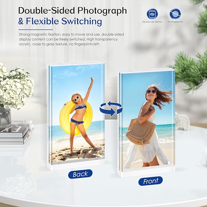 4 Pack 4×6 Magnetic Acrylic Picture Frames - 10+10mm thick Vertical Free Standing Tabletop Display Aesthetic for Bedroom or Office Memory & Gift Perfection