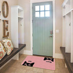 Mingnei Hi Bye Cat Welcome Doormat - Funny Black Cat Lover Floor Mat for Home Kitchen Entrance, 30x17 Pink