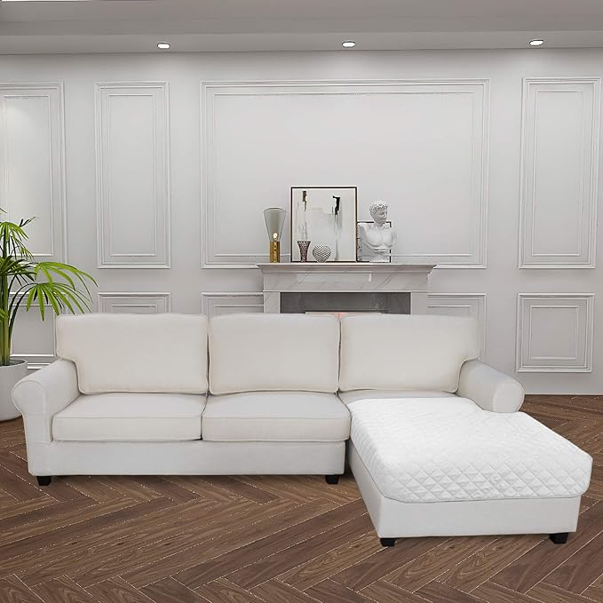 Easy-Going Sectional Couch Covers for Dogs L Shape Sofa Cover Reversible Sofa Slipcover Chaise Lounge Cover Furniture Protector Cover for Pets Dog Cat (42 x 68 inches, White/White)
