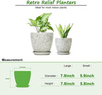 8 Inch + 6 Inch Retro Ceramic Planter Set of 2 with Drainage Hole and Saucer for Multiple Plants, Indoor-Outdoor Garden Pots for Succulent, Orchid, and Flower (Retro White)