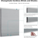 Changshade Cordless Cellular Shades, Blackout Honeycomb Shades for Windows, Pull Down Pleated Blinds, Easy to Install for Indoor Windows and French Doors,60" W x 72" H, Grey