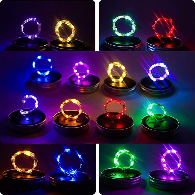 ZNYCYE Mason Jar Solar Lights for Outside, 12 Pack 30LED Fairy Firefly Lights Mason Jar Solar Lids Outdoor Waterproof String Lights with Hangers(NO Jars) for Patio Garden Yard Lawn Decor(6 Colors)