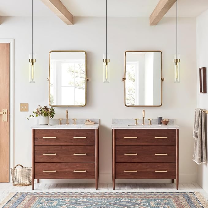 Modern Glass Brass Pendant Lights Kitchen Island, Adjustable Cord Pendant Light Fixtures, Kitchen Pendant Lighting Over Island, Indoor Chandelier for Bedroom Bathroom, Included Bulb