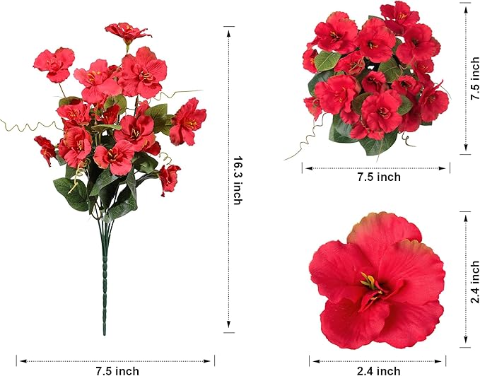 Hibiscus Artificial Flowers Plants for Outdoors Decoration, 6 Bundles Silk Hibiscus Bouquet Tropical Flowers Artificial Realistic UV Resistant Fake Flowers for Outside Planter Porch Patio Balcony, Mix