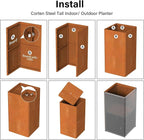 Cor Ten Steel Planter 26 Inch Tall Planter with Drainage Holes, Rust-Resistant/Heavy-Duty Metal Planter Box for Garden, Patio, Porch & Yard (14x14x26in)