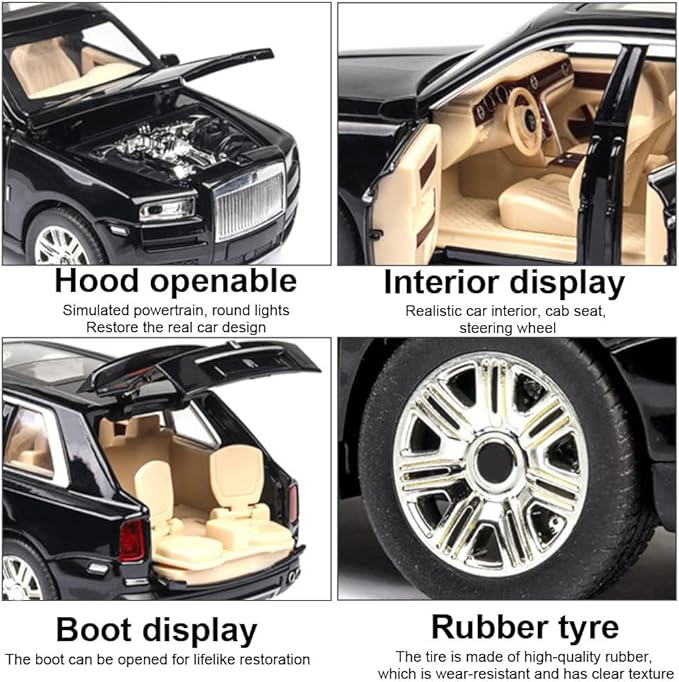 EROCK 1/24 Rolls-Royce Cullinan Model Car, Alloy Die Casting Collectible Pull Back Toy Car with Sound and Light for Kids Boy Girl Birthday Gift