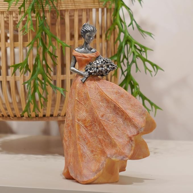 Guichifun Fairy Statue Collection Home Decoration - Orange Leaf Angel Girls Resin Fall Decor for Outside or Inside Rustic Garden Outdoor Yard Decorations Figurines Gift 7.5 x 4.5 x 11.5 Inch