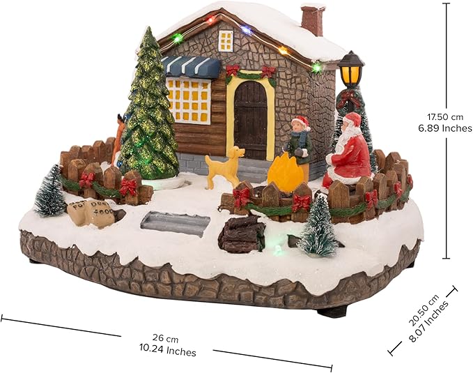 Christmas Village Animated Santa's Getaway | Christmas House Collection Accessories Figurines for Decorations and Gift | Motion and Sound with Multicolor LED Lights