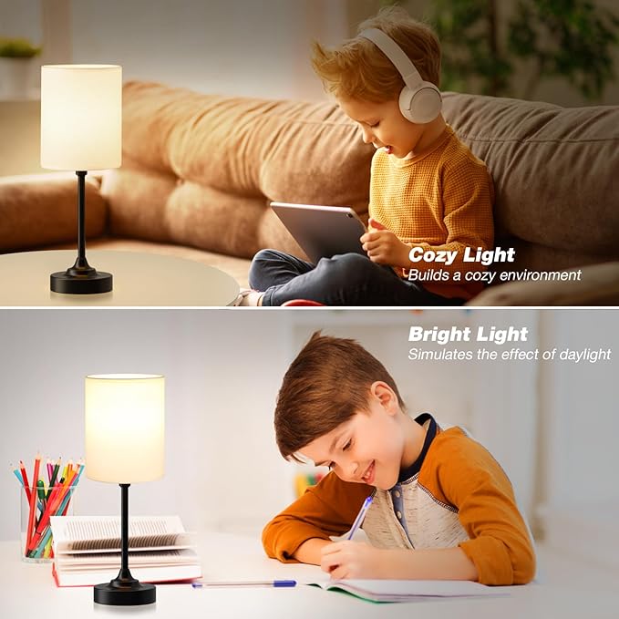 Touch Bedside Table Lamps for Bedroom - 3 Way Dimmable Black Nightstand Lamp, Small Desk Lamp for Office, Living Room, Dorm Room, Reading