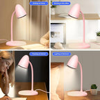 LED Desk Lamp for Home Office,3 Light Colors,Flexible Gooseneck Table Lamp,Dimmable Reading Light for Bedside Small Desk Lamp for College Dorm Room,Bedroom Desk Light Pink
