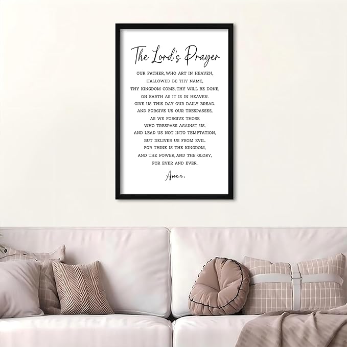 flowtorely The Lord's Prayer Plaque Bible Verse Sign Wall Decor 24"×16" Christian Scripture Inspirational Wooden Framed Wall Hanging Art (Black)