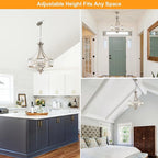 20" Brushed Nickel Chandeliers for Dining Room, 5-Light Modern Crystal Chandelier for Entryway, Hanging Round Light Fixture for Kitchen Island Living Room Bedroom Office Bathroom Staircase