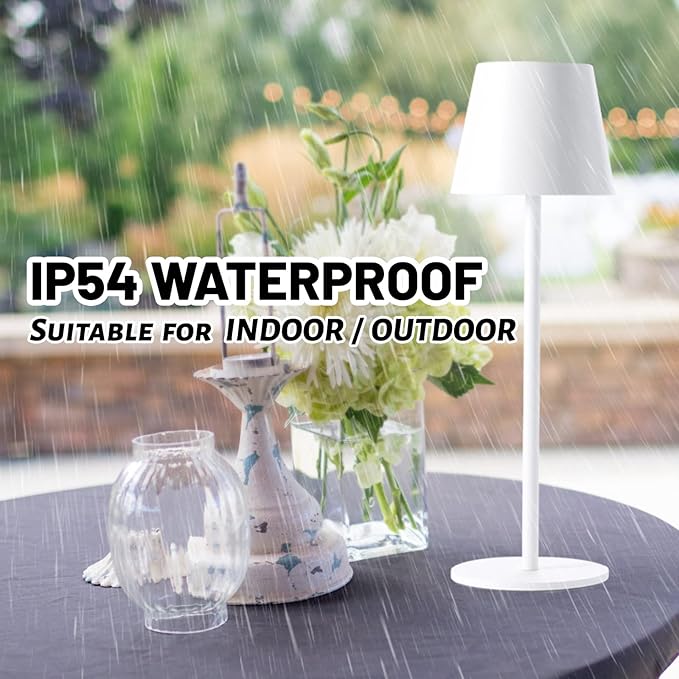 Maksone 2 Pack LED Cordless Table Lamp, 6600mWh Rechargeable Battery Desk Lamp, 3000K Stepless Dimming Night Light, IP54 Waterproof Metal Outdoor Portable Lamp for Camping, Restaurant (White)