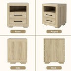 Hazel 2 Drawers End Table, 21" Side Table with Open Storage Shelf, Solid Modern Rustic Nightstand for Bedroom, Living Room or Home Offices