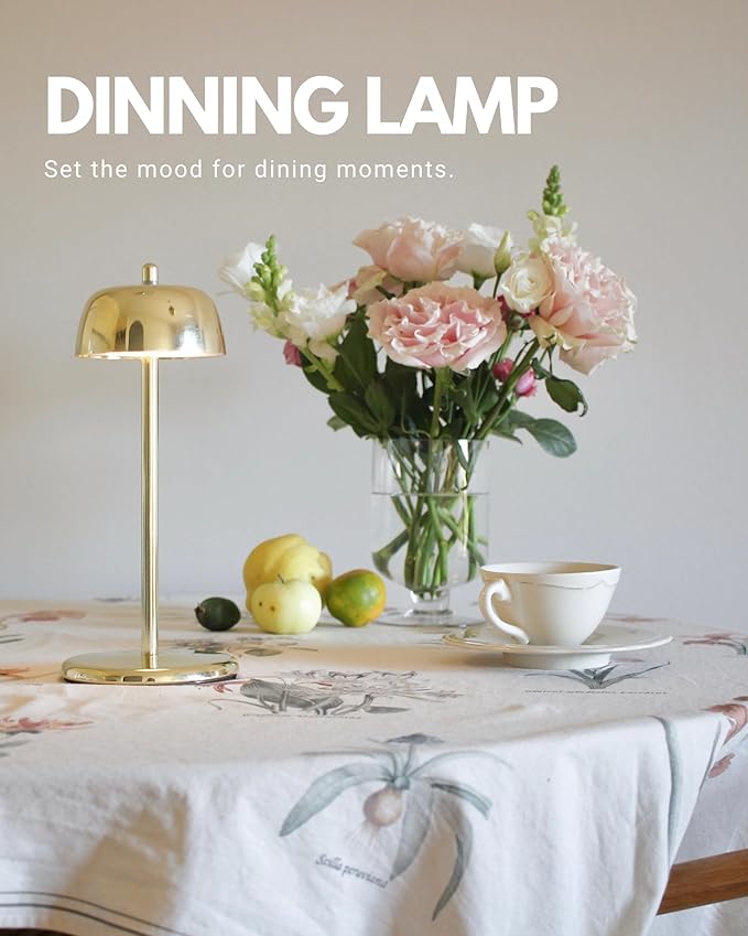 FLICKER Cordless LED Table Lamp with 3-Level Brightness, Dimmable, Rechargeable Battery, Perfect for Patio, Living room, Bedside, Restaurants, and Ambient Lighting - Modern Design (Golden)