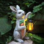 Garden Statues Rabbit Solar Lantern Outdoor Handmade Resin Statue Bunny with Cute Carrot for Patio, Yard,Mother's Day Gift Ideas (rabbit1)