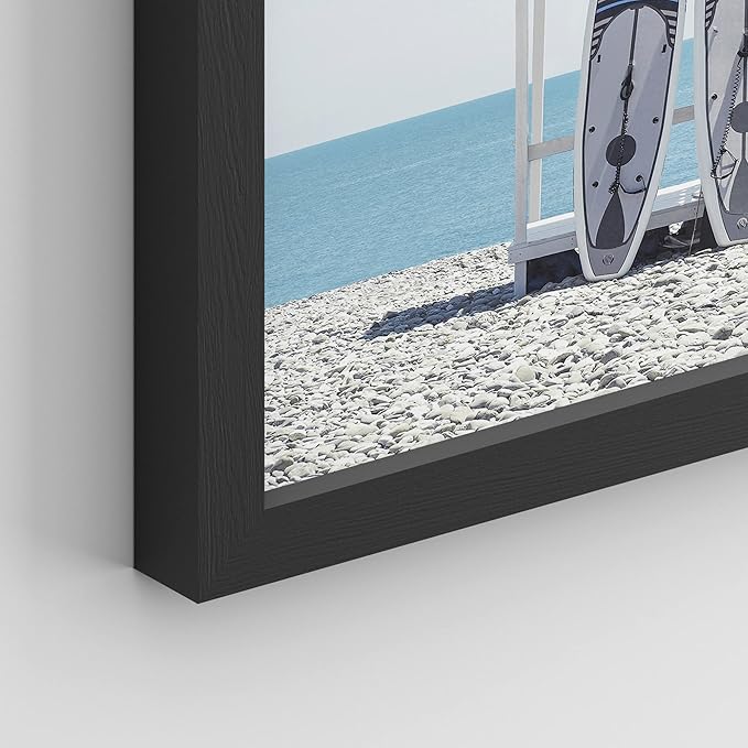 SIGNWIN Framed White Surfboard Tropical Palm Tree Beach Shore Wall Art, Set of 4 Landscape Colorful Wall Decor Prints, Nature Wilderness Wall Décor for Living Room, Bedroom - 12"x16" Black