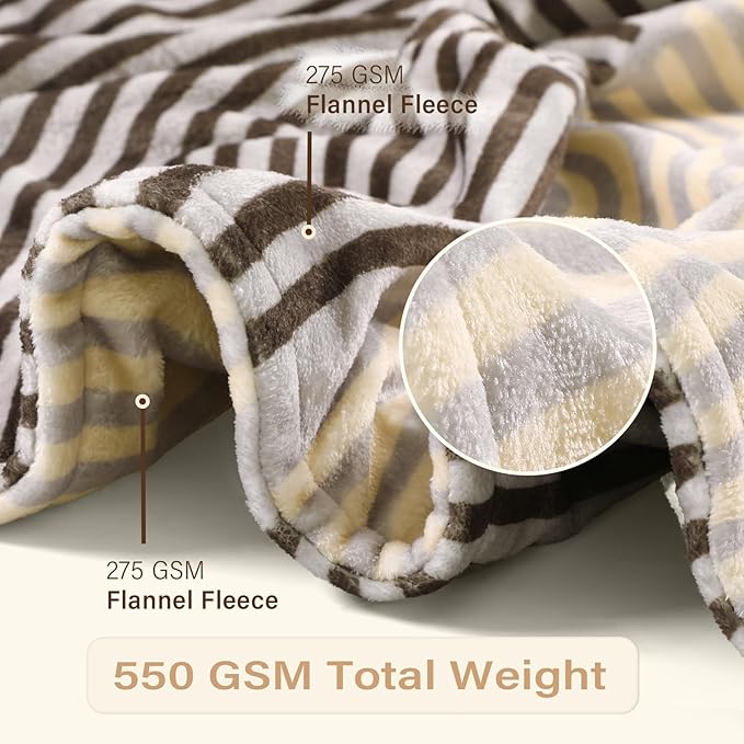 Lahome Brown Fleece Throw Blanket for Couch Double-Color Rainbow Fluffy Warm Cozy Bed Blanket Soft Fuzzy Modern Throw Blankets for Sofa Home Decor, Brown 50''x60''