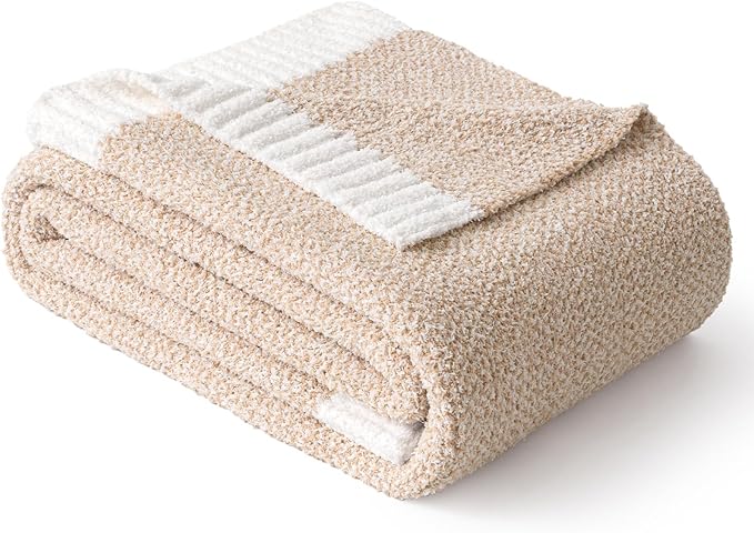 MIULEE Beige Super Soft Throw Blanket for Bed, Twin Size Cozy Fluffy Warm Blankets Knit Blankets for Couch, Sofa, Chair, Living Room, Camping, Picnic, 60 x 80 inch