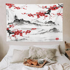 Cherry Blossoms Tapestry, Japanese Fuji Mountain Tapestry, Asian Japanese Wall Tapestry, Nature Landscape Tapestries for Bedroom Living Room Decor 90"x60"