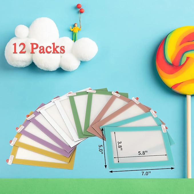 CRUGLA 12 Packs Colorful 4x6 Magnetic Picture Frames for Refrigerator Locker, Colored Peel and Stick Frame Bulk, 4 by 6 Photo Holders for Fridge Dishwasher Whiteboard, 6 Colors