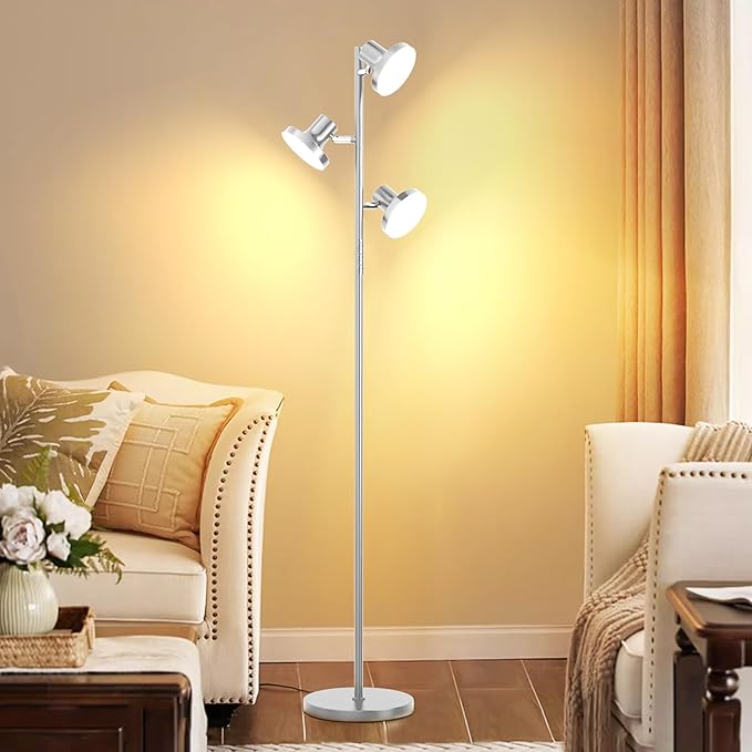 36W LED Tree Floor Lamp, Modern Dimmable Standing Lamp with Remote & Touch Control, 4 Color Temperatures, 3 Rotatable LED Light Floor Lamps for Living Room, Bedroom, Office