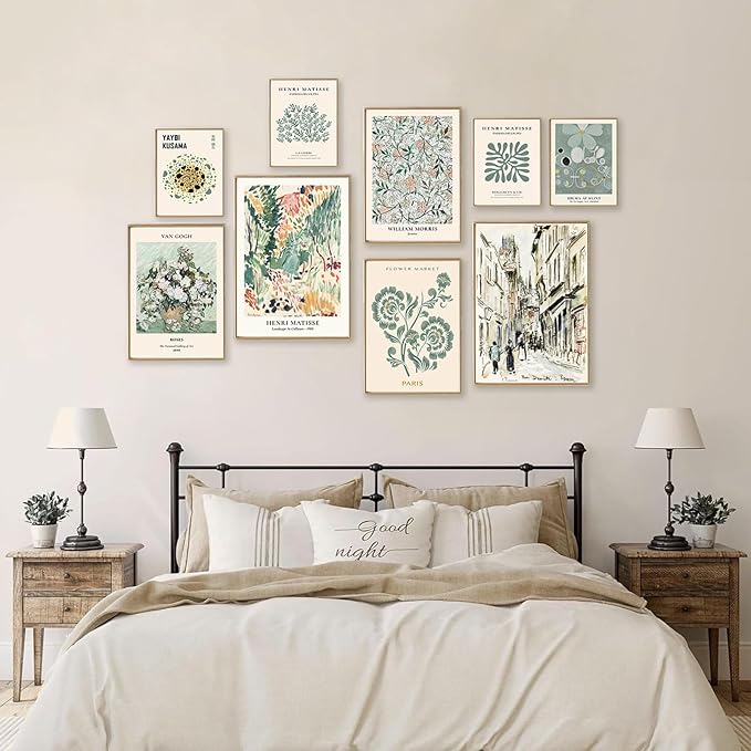 KBKBART 9 PCS Sage Green Wall Art - Eclectic Decor, Abstract Posters for Room Aesthetic, Matisse Wall Art for Bedroom