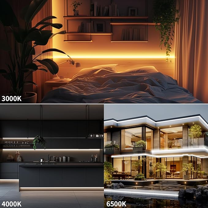 Outdoor Led Strip Lights, IP67 Waterproof Tunable Warm White Lights 3000K-6500K 26FT, RF Remote Control with 24V DC Dimmable Neon Rope Lights for Kitchen Bedroom Indoor Outdoor Decoration