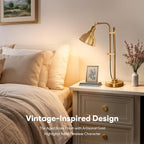 VONLUCE Rustic Desk Lamp Gold Adjustable, Industrial Style Metal Task Lamps 25"-29", Vintage Work Light, Farmhouse Reading Lamp in Brushed Gold Finish, ETL Certificate