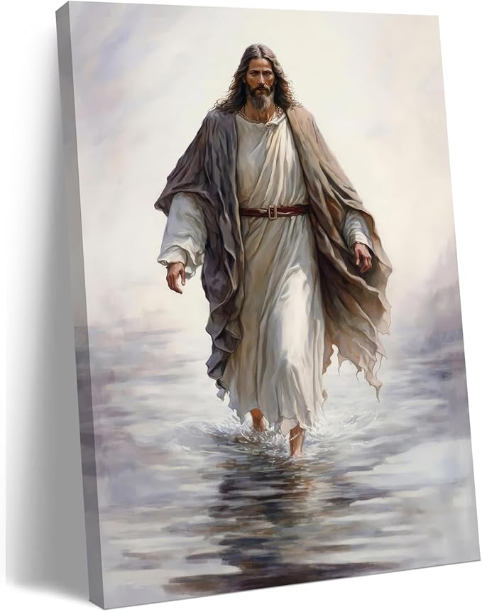 Fantasy Artists Unframed Jesus Christ Wall Art Jesus Walking On Water Canvas Wall Decor Christian Painting Prints Biblical Religious Room Decor for Church Prayer Room Christian School 16" x 24"