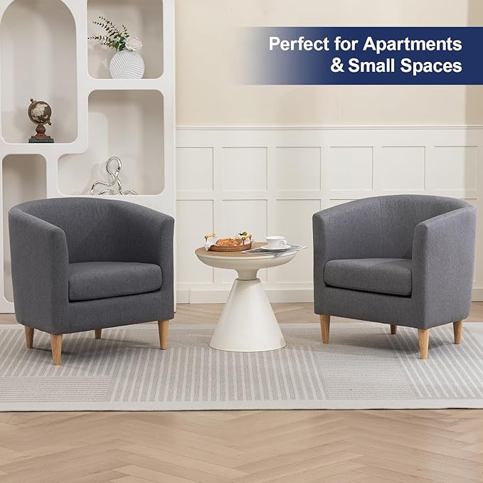 Accent Barrel Chairs Set of 2, Modern Comfy Living Room Chairs with Armrest Small Reading Chair with Cozy Soft Padded for Bedroom Reception Room Cafe,Grey