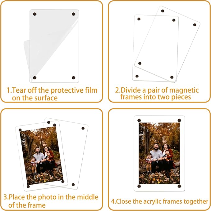 3 Pack acrylic fridge magnetic frame 6X4 Inch refrigerator photo magnet frames clear picture frames magnetic photos Display frame Double-Sided acrylic magnet frames(3pcs clear, 4x6 inch)