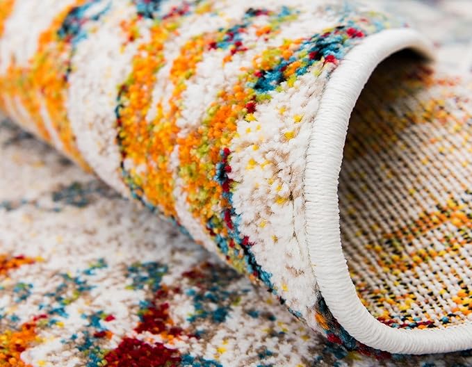 Unique Loom Rosso Collection Vintage, Geometric, Bohemian, Traditional, Distressed, Southwestern Area Rug, 5' 0" x 8' 0", Multi/Ivory