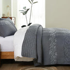 EVENHUG Floral Embroidered Quilt Set King Size 3 Piece Bedding Set Reversible Farmhouse Bedspread Coverlet with 2 Pillow Shams Lightweight Soft Bed Cover for All Season(106"X 96",Grey)