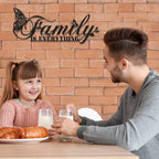 Family Signs Metal Wall Decor, Oppro Family Is Everything Word Sign with Butterfly for Home Decor, Black Art Plaque Letters for Living Room, Dining Room Bedroom Housewarming Mother's Day Father's Day Gift , 17”x6.3”