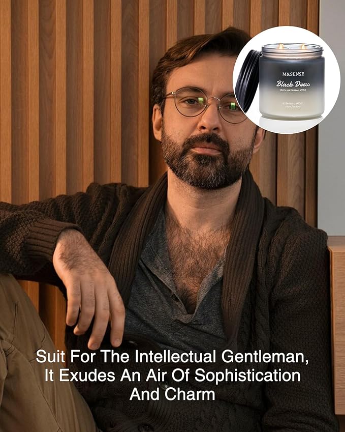 M&SENSE Vanilla Leather Scented Candles for Men, 11.6oz 2 Wick 70 Hours Long Lasting Soy Wax for Home Scented, Highly Scent Black Luxury Candles Home Fragrance Holiday Gifts for Him