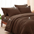 CozyLux King Size Comforter Set Brown Seersucker 7 Pieces Bed in a Bag King Comforter Set with Sheets, Luxury Soft Bedding Set with Down Alternative Comforter, Sheets, Pillowcases & Shams All Seasons