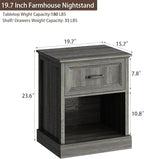 CARPETNAL 20" Farmhouse Nightstand Set of 2, End Table with Large Drawers & Open Storage, Side Table, Bedside Table for Bedroom, Living Room, Grey
