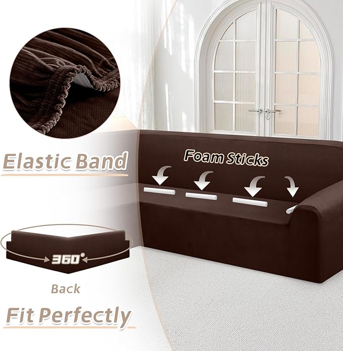 Arfntevss Sectional Recliner Couch Covers Velvet Corner Sectional Sofa Cover for Reclining Couch Stretch Soft L Shape Recliner Slipcover Thick U Shaped Washable Protector (5 Seat Cover, Dark Brown)