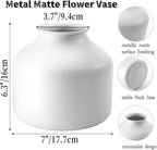 Goaste Metal Matte Flower Vase, Small White Vase for Flowers, 6.3 Inch Tall Iron Frosted Floral Arranging Vases, Nordic Style Round Boho Vases for Modern Minimalist Home Decor, Wedding, Bookshelf