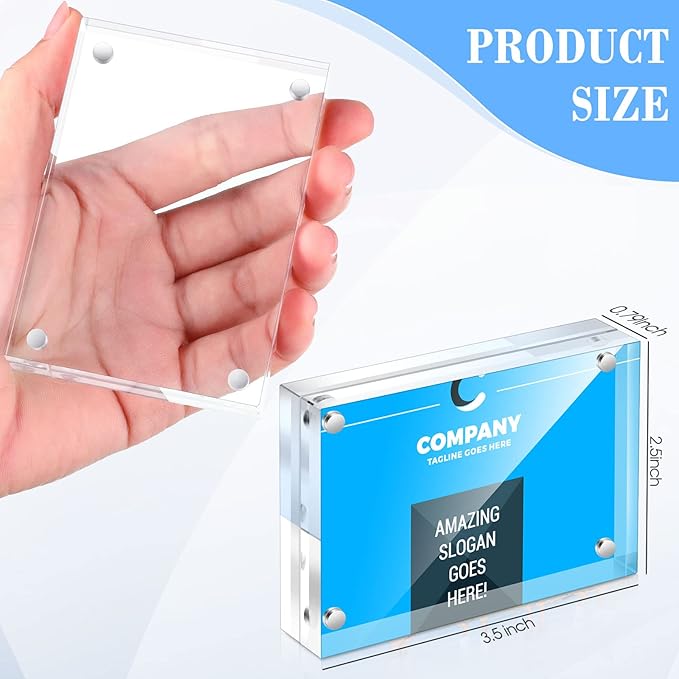 Xuhal Acrylic Business Card Frame 2.5 x 3.5 inch Clear Double Sided Magnetic Photo Block Frames, 20mm Thickness Frameless Wallet Size Picture Frames Stamp Display Stand for Home Office Decor(12 Pcs)